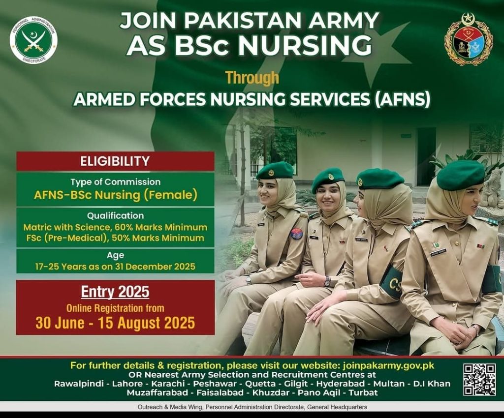 Join Pakistan Army as Lieutenant via AFNS 2025: BSc Nursing Jobs in Pak Army