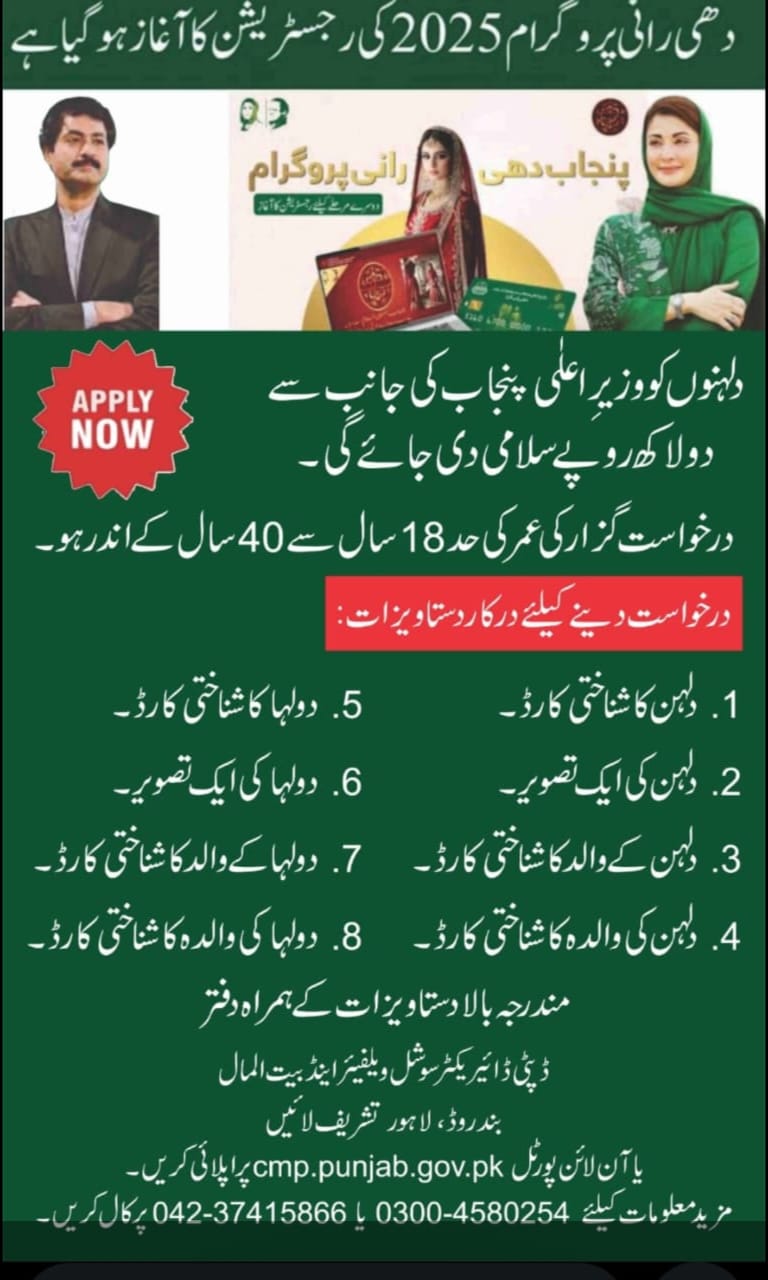 Punjab Dhi Rani Program 2025 By Maryam Nawaz