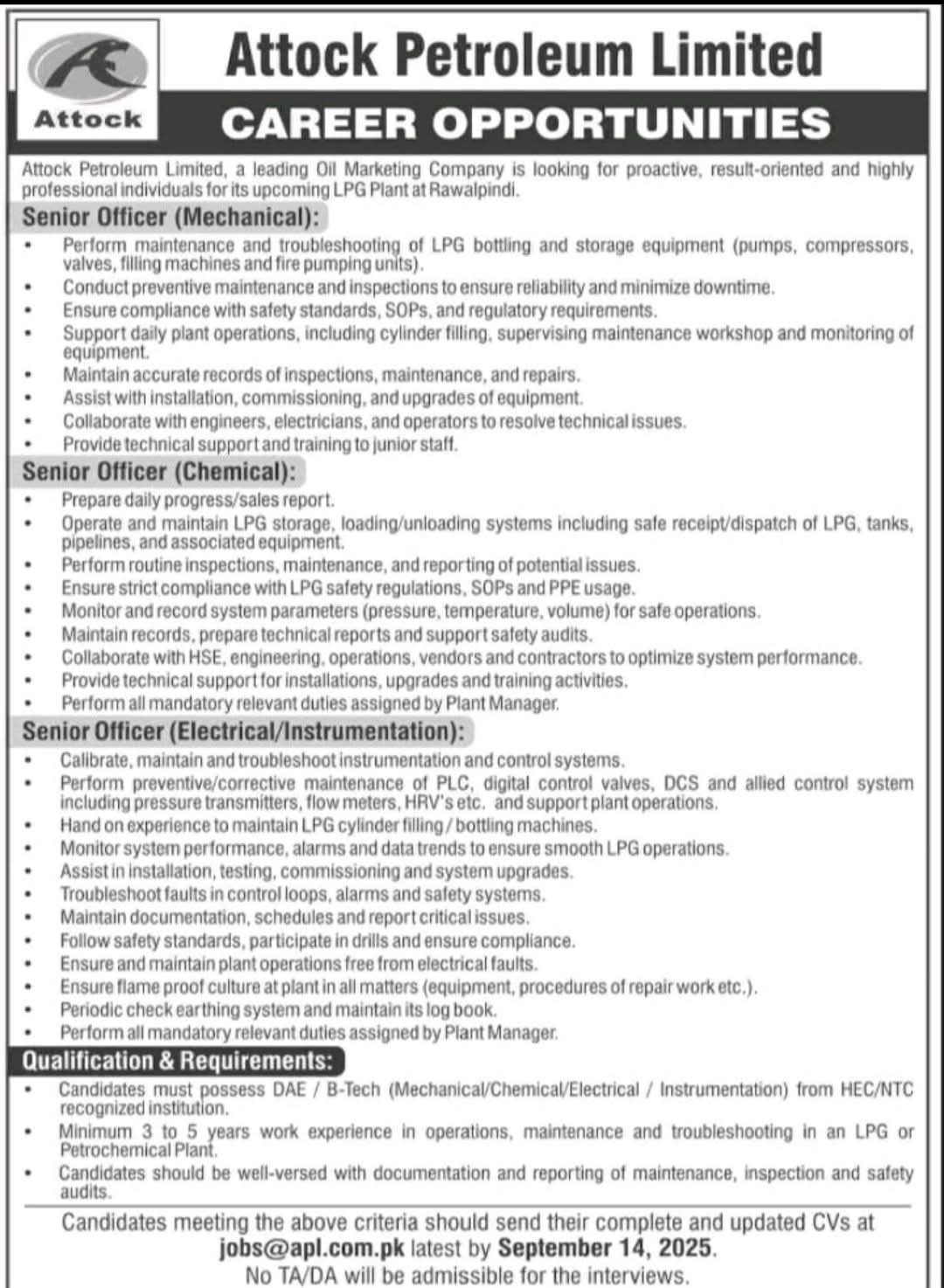 Attock Petroleum Limited Company Jobs 2025