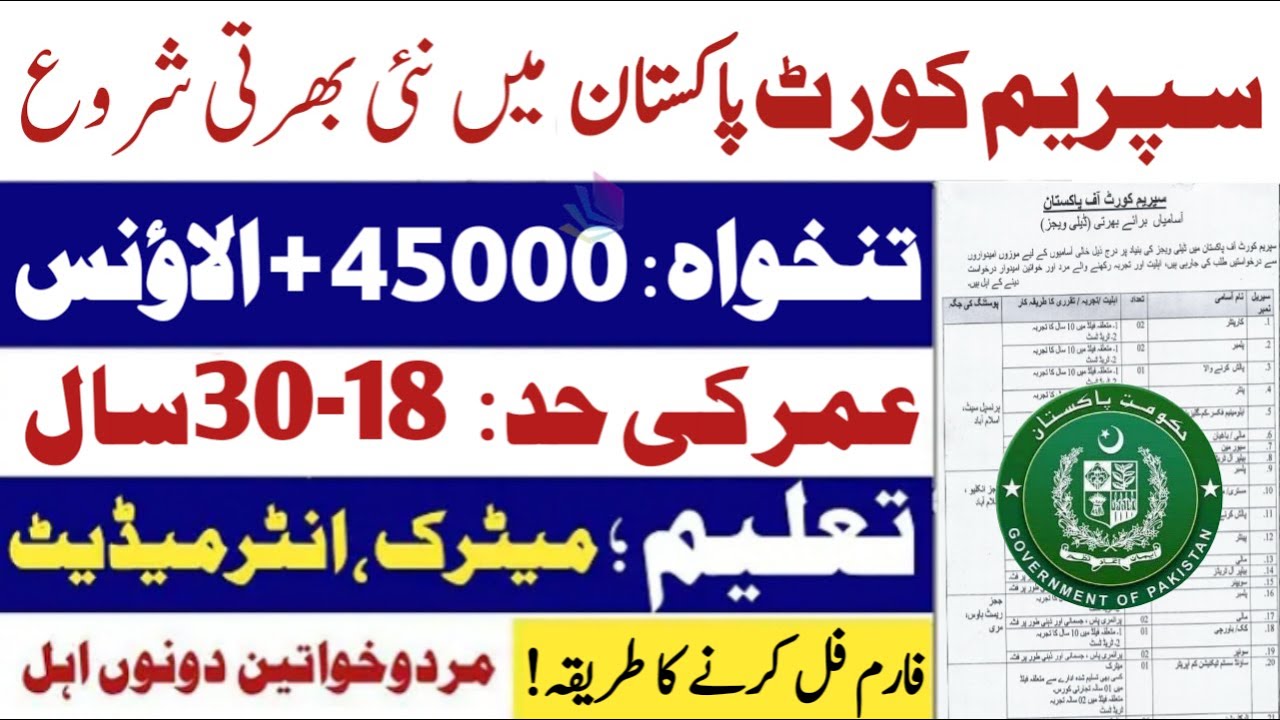 Jobs In Supreme Court Of Pakistan 2025 Latest Govt Jobs